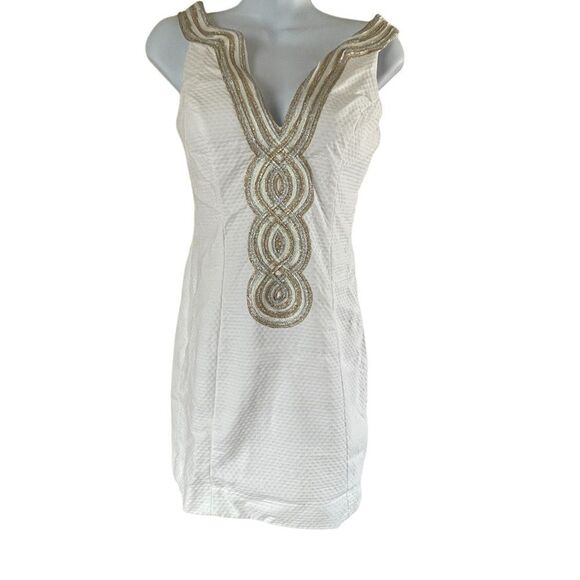 Lilly Pulitzer Valli Shift Dress Ivory Silver and Gold Size 0 - Picture 13 of 16